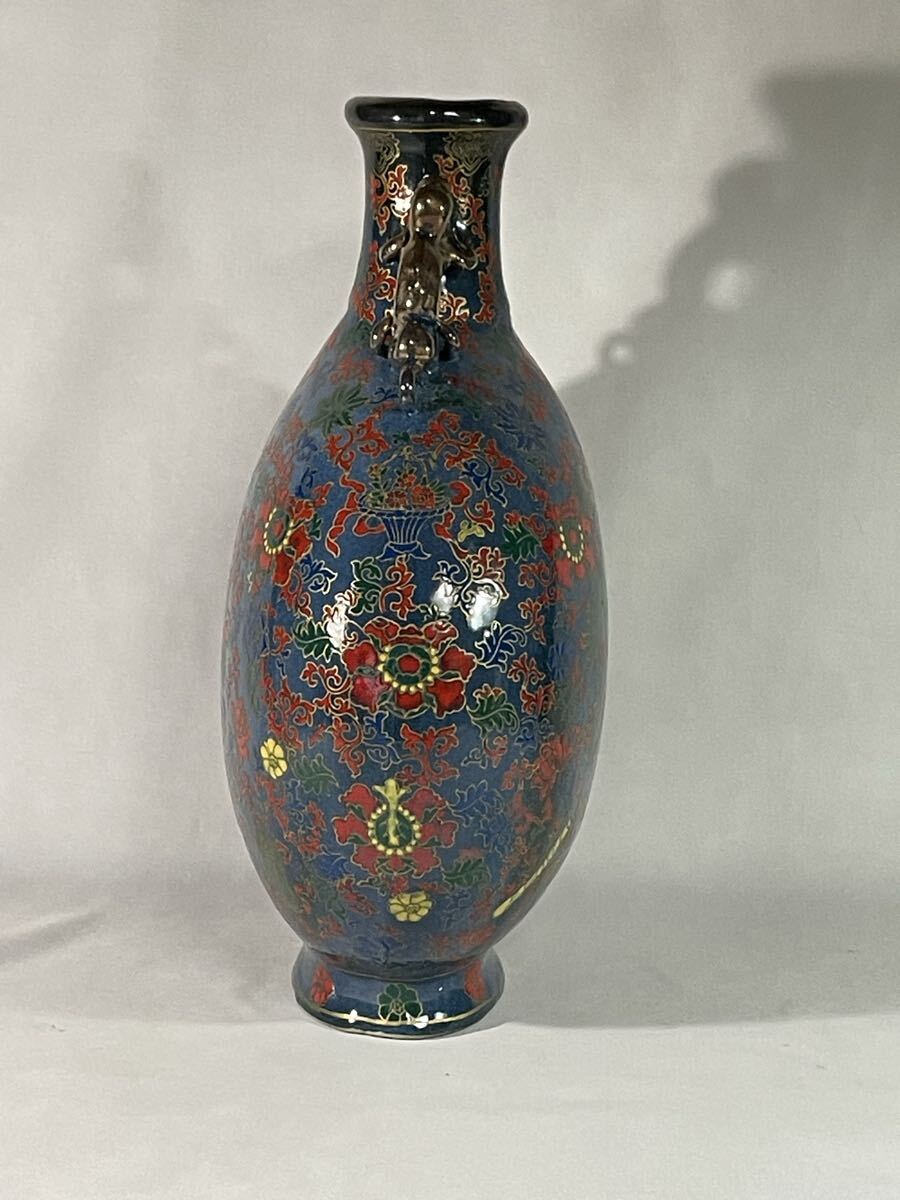 故宮】浅藍地 十錦釉花弁龍鳳双耳扁瓶 壷 大清雍正年製 故宮保管委員会