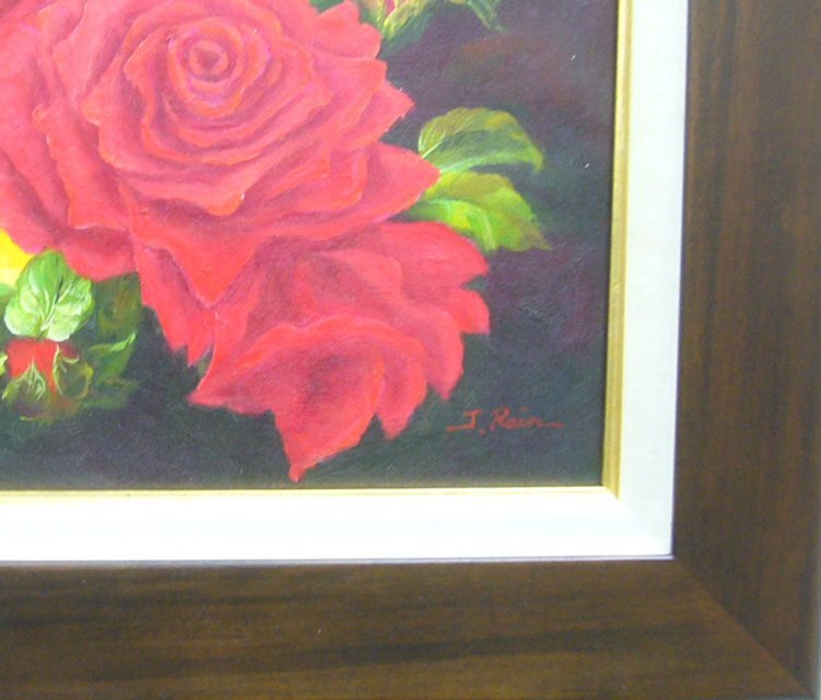 絵画 油絵 作者不詳 肉筆油絵 静物画 赤い薔薇 絵画 油絵 作者不詳