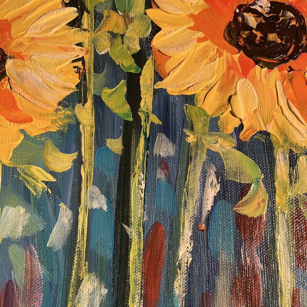 手書き油絵 ひまわり 額付 肉筆絵画 インテリア 油彩画 手書き油絵