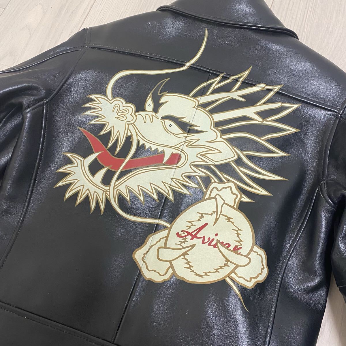 AVIREX アヴィレックス ラムレザー ライダースジャケット ドラゴン 龍