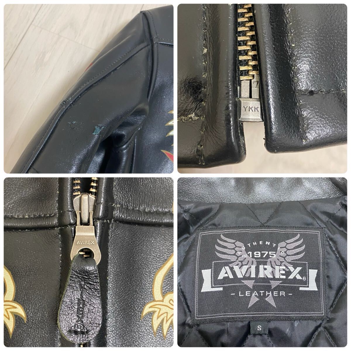 AVIREX アヴィレックス ラムレザー ライダースジャケット ドラゴン 龍