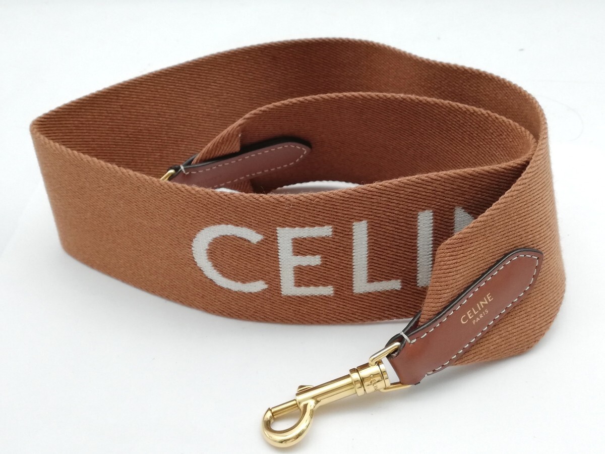 美品 CELINE セリーヌ ショルダーストラップ ロゴ ブラウン キャンバス