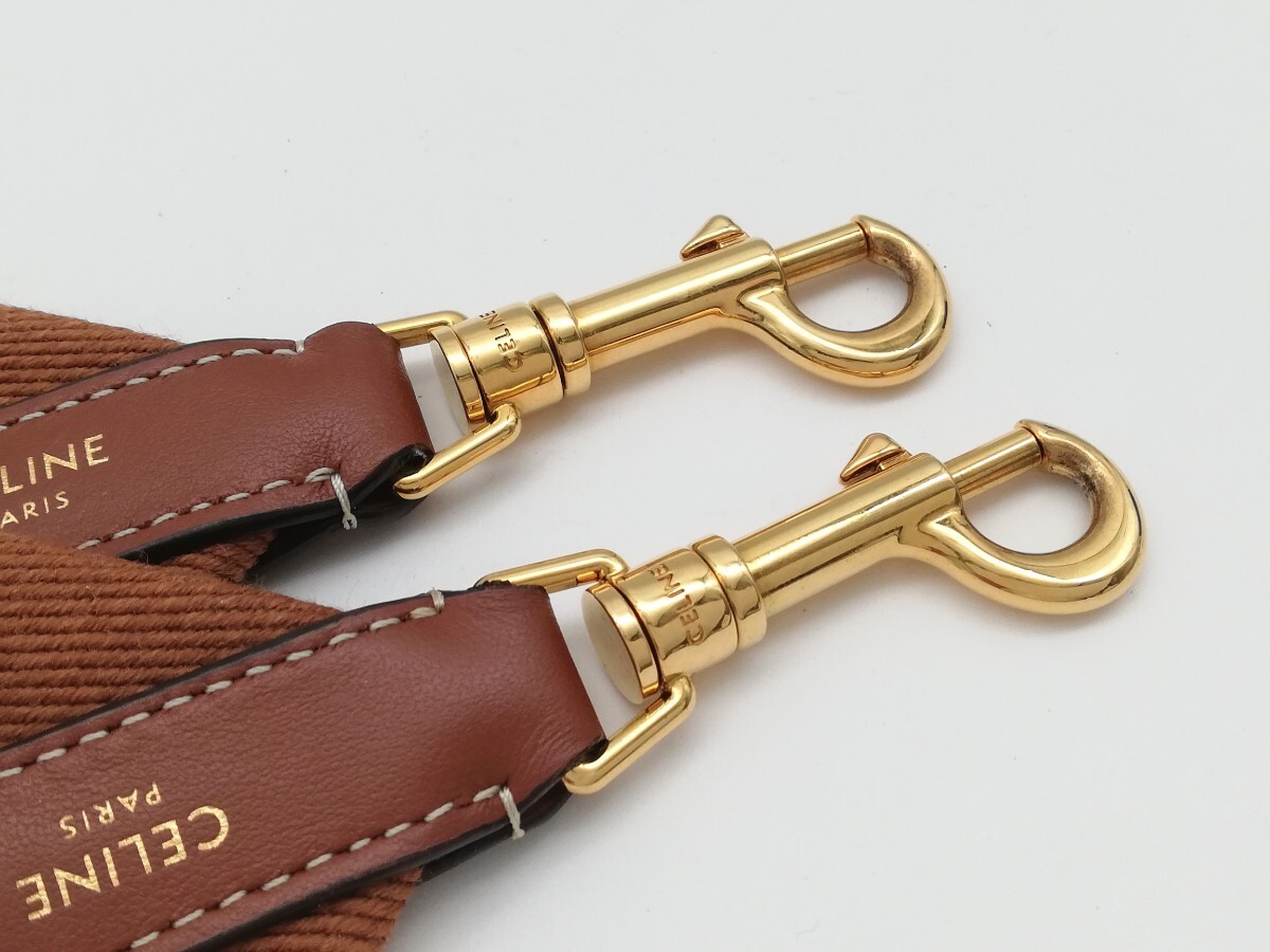 美品 CELINE セリーヌ ショルダーストラップ ロゴ ブラウン キャンバス