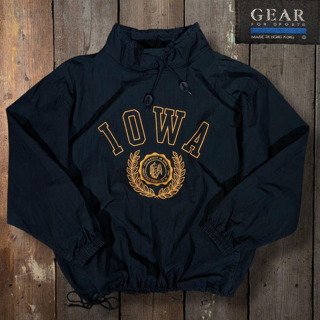 90s モックネック ナイロンプルオーバー アイオワ州 カレッジプリント