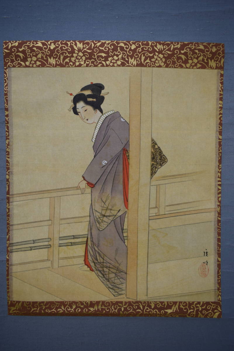 真作】//島田廣明/美人図/布袋屋掛軸HI-391