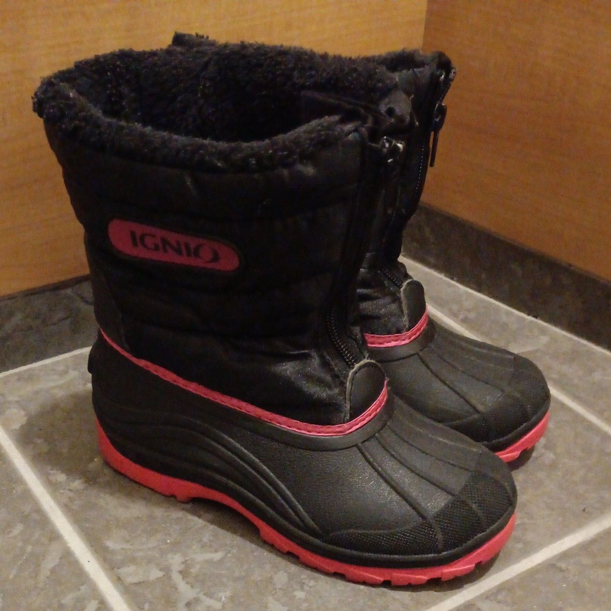 スノーブーツ キッズ ピンク ブラック イグニオ IGNIO 防水靴 ジュニア