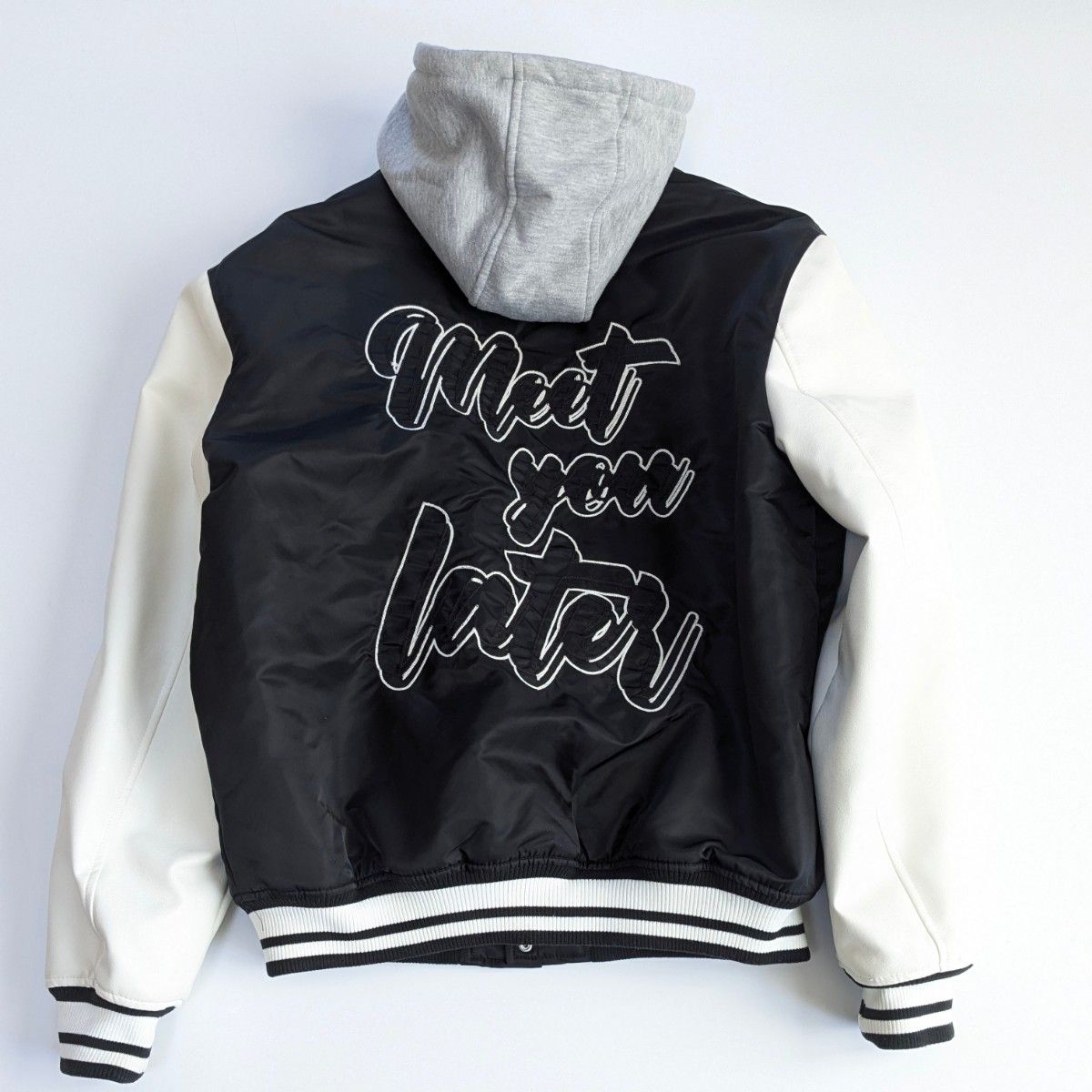 ZARA ザラ スタジャン L 2way フード取り外し可能 ブルゾン 黒 白