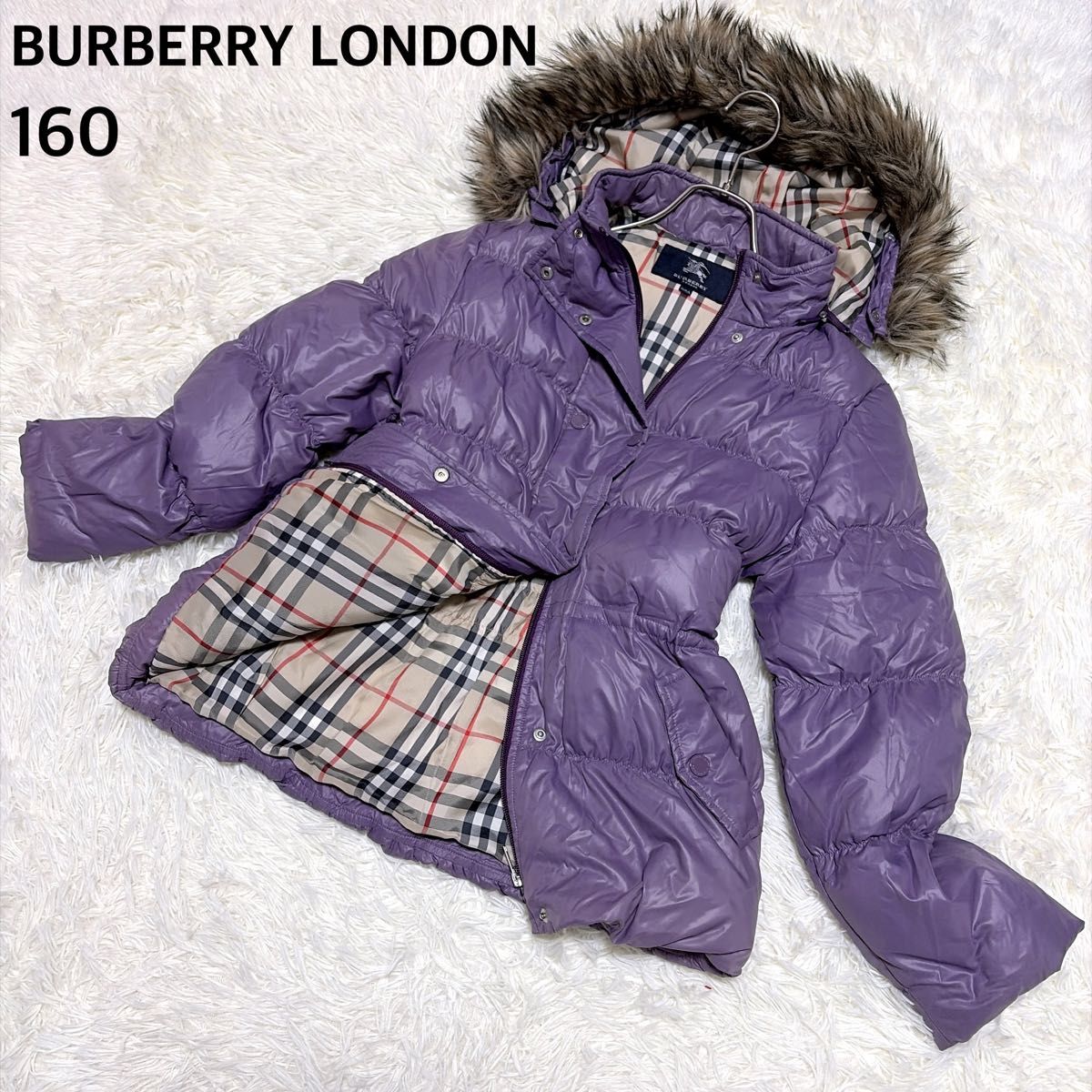 BURBERRY LONDON ダウンジャケット 紫 パープル ファー ノバチェック