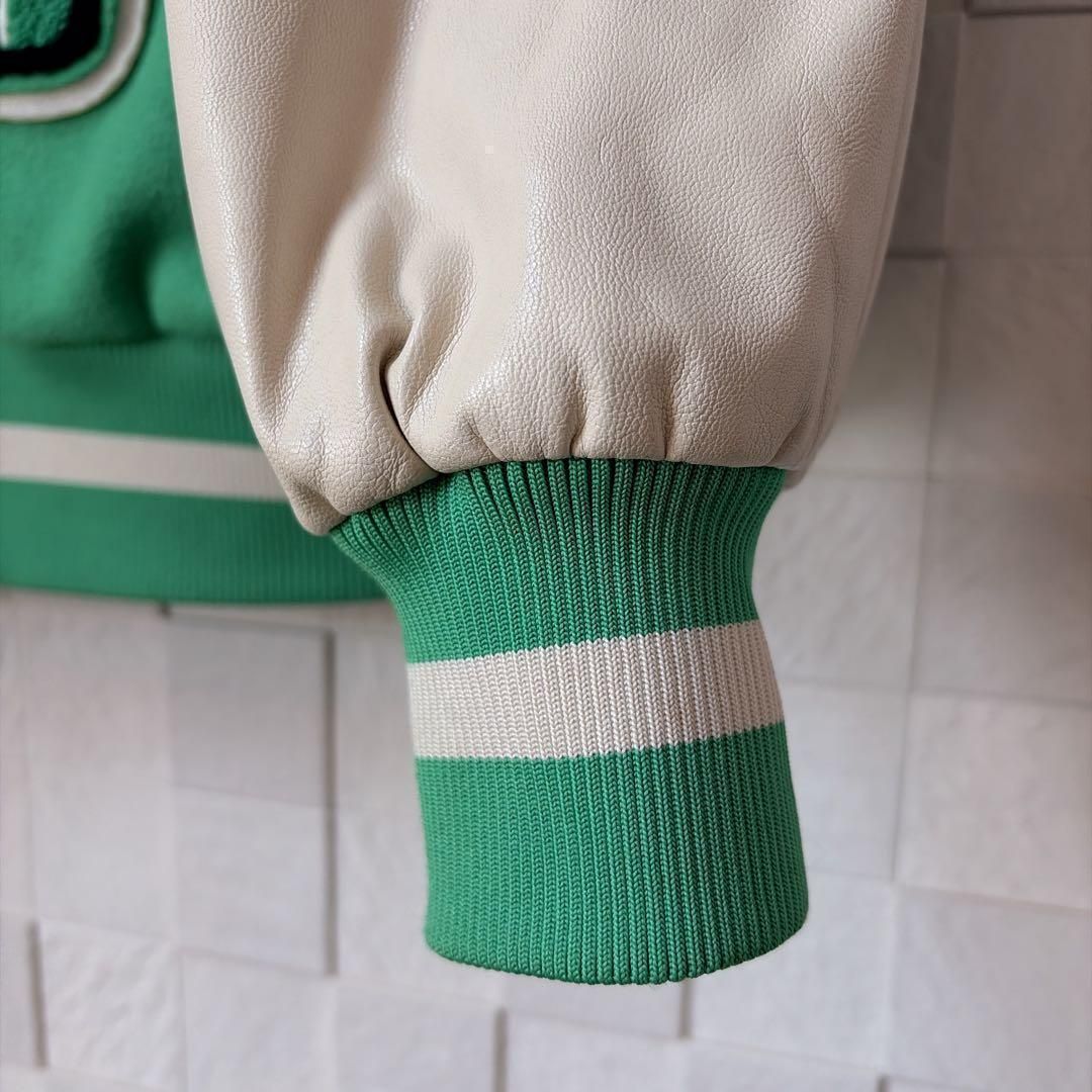 刺繍 ワッペン】H&M スタジャン グリーン 緑 メンズ L オーバーサイズ