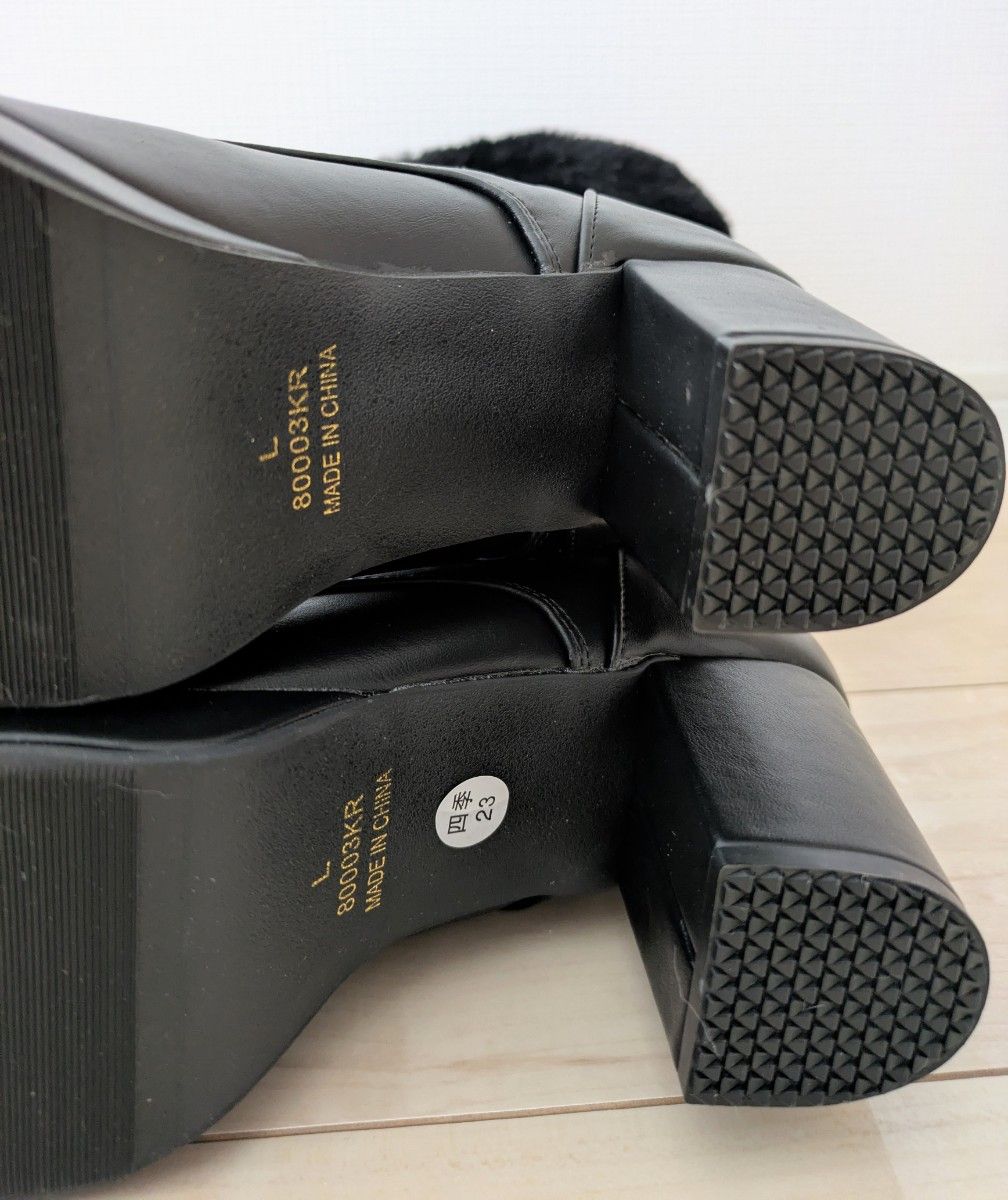 しまむら くる実 ファー付き編み上げロングブーツ L ブラック 黒