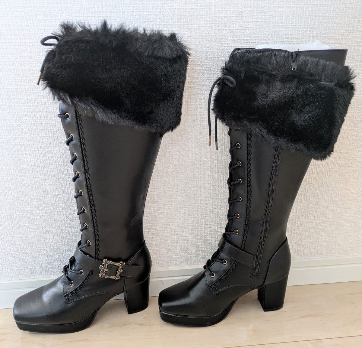 しまむら クラロリくる実 コラボ ブーツ 黒 LL しまむら くる実 ファー