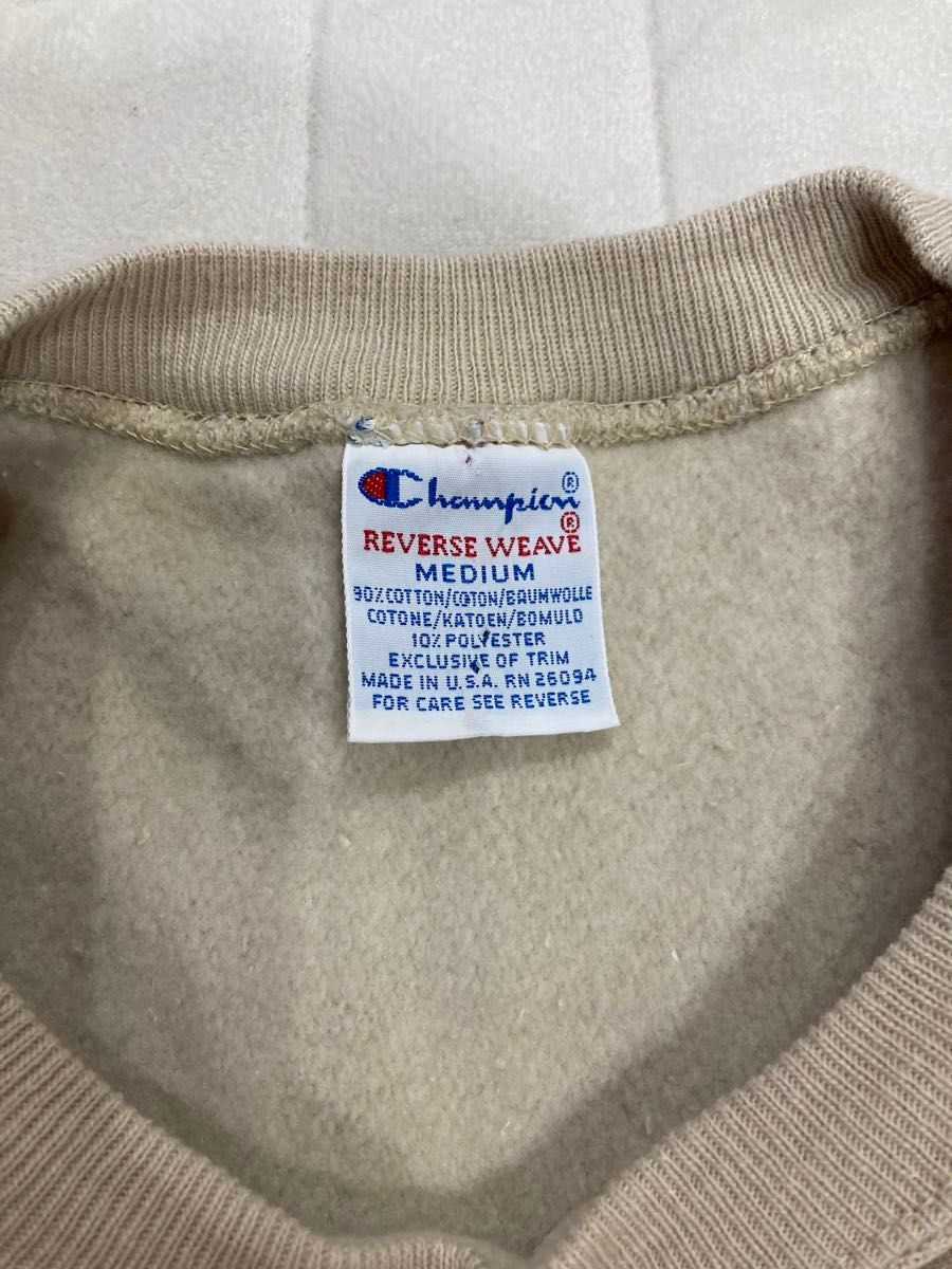 90s Champion リバースウィーブ ベージュ M未使用 袖Cロゴ メンズ