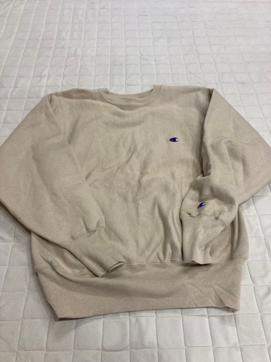 90s Champion リバースウィーブ ベージュ M未使用 袖Cロゴ メンズ