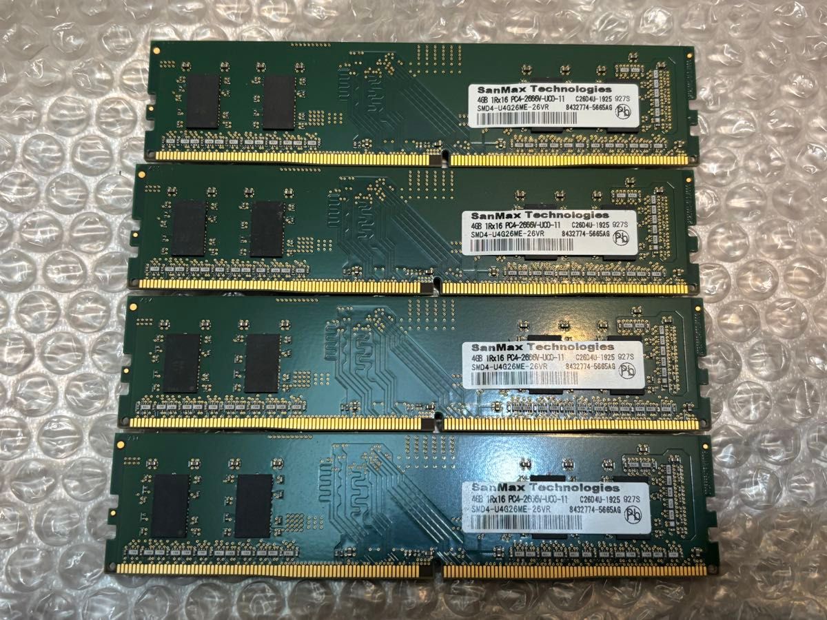 SanMax Technologies 4GB 1Rx16 PC4 2666V DDR4 メモリ 4枚セット 計