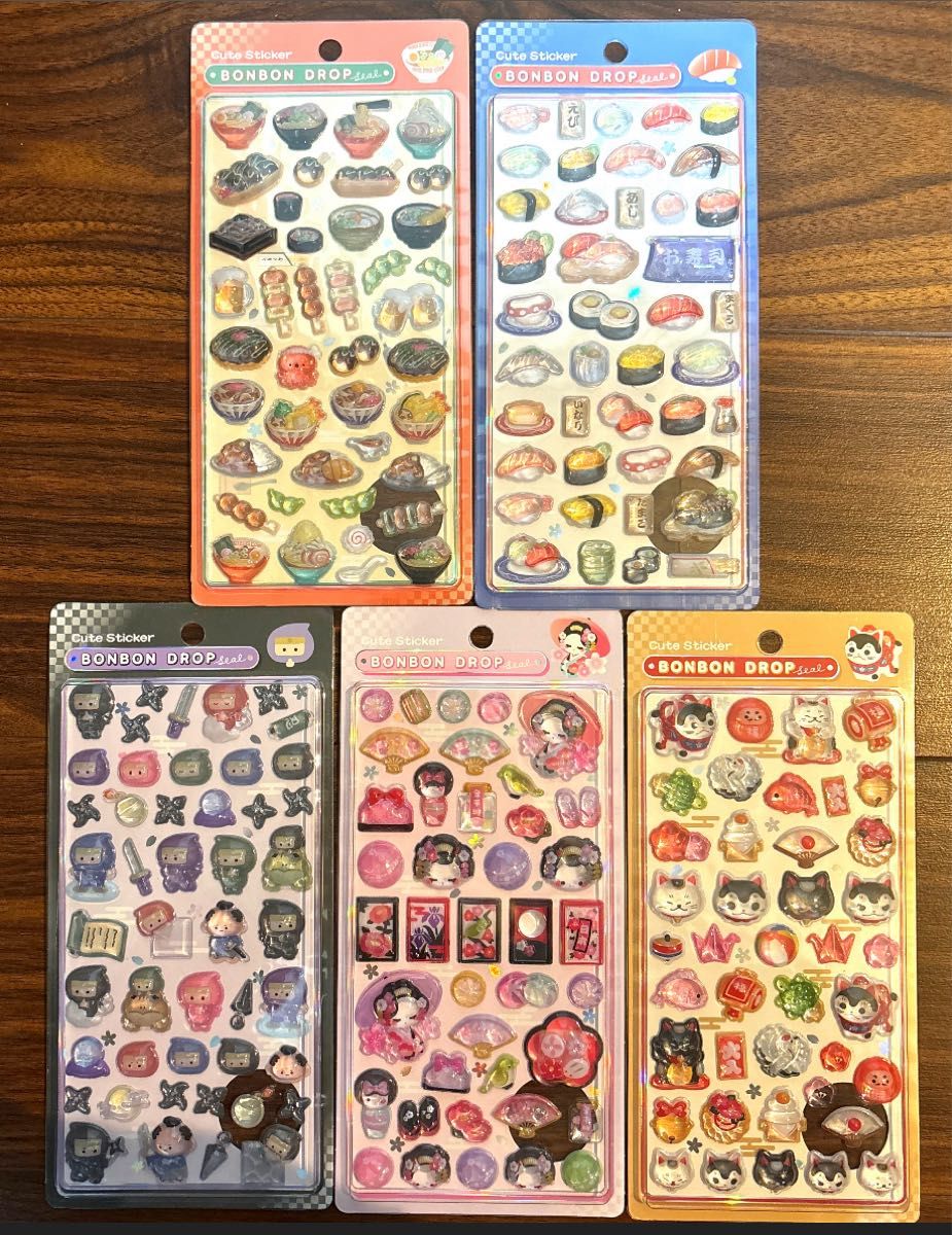 国内正規品】 和柄 ボンボンドロップ シール 5枚 縁起物 舞妓 忍者