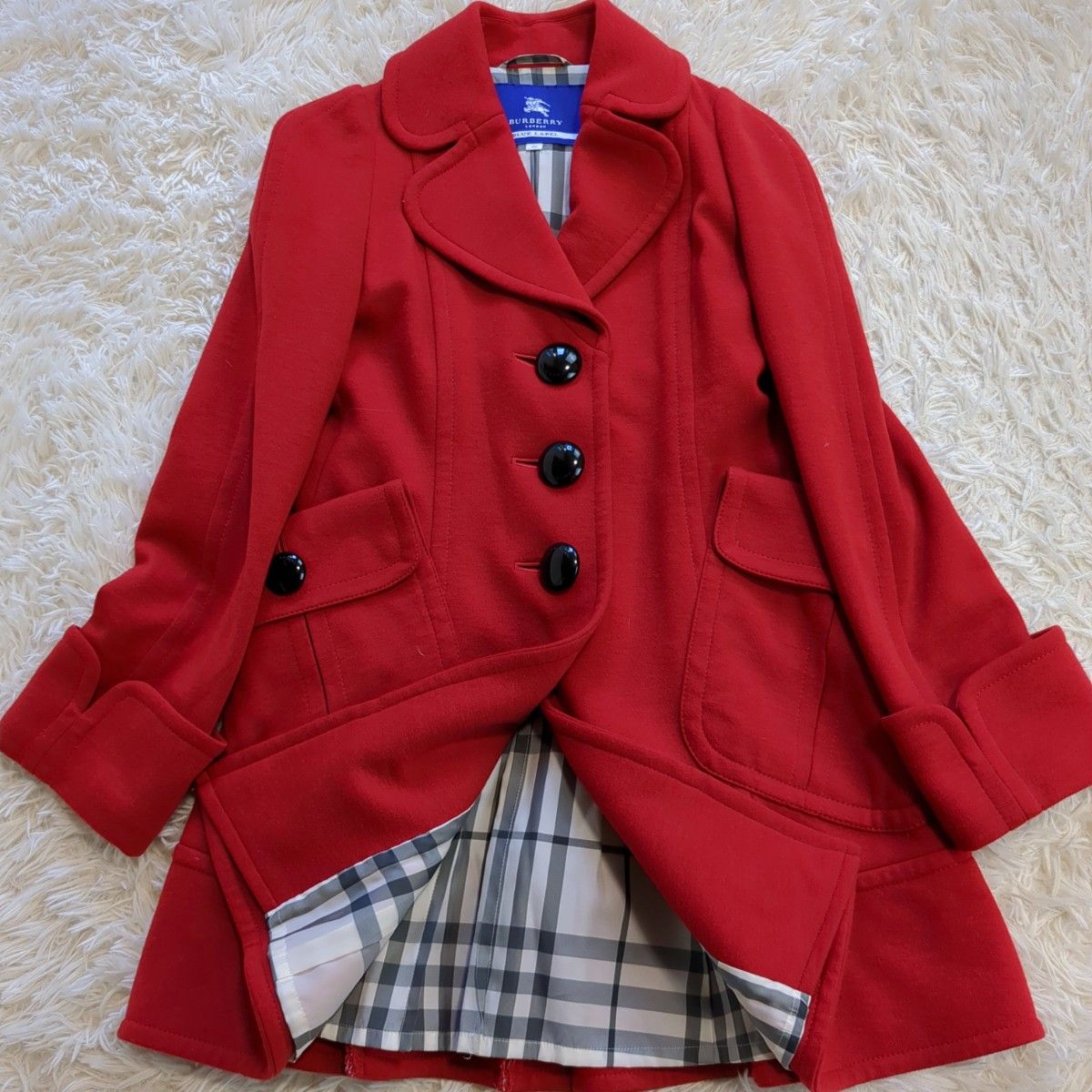 BURBERRY BLUELABEL ノバチェック ロゴボタン ウール コート