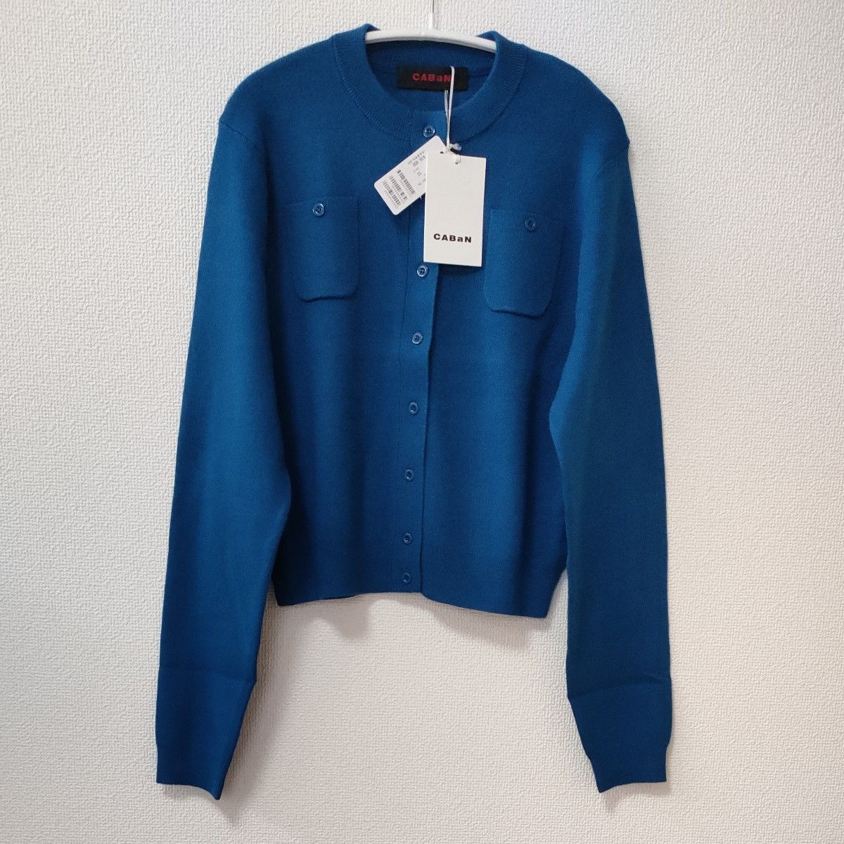 CABaN コットンカシミヤ クルーネックカーディガン ブルー XSサイズ