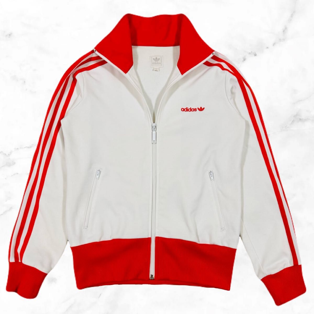 adidas アディダス トラックジャケット 白×赤 M 短丈 レディース 古着