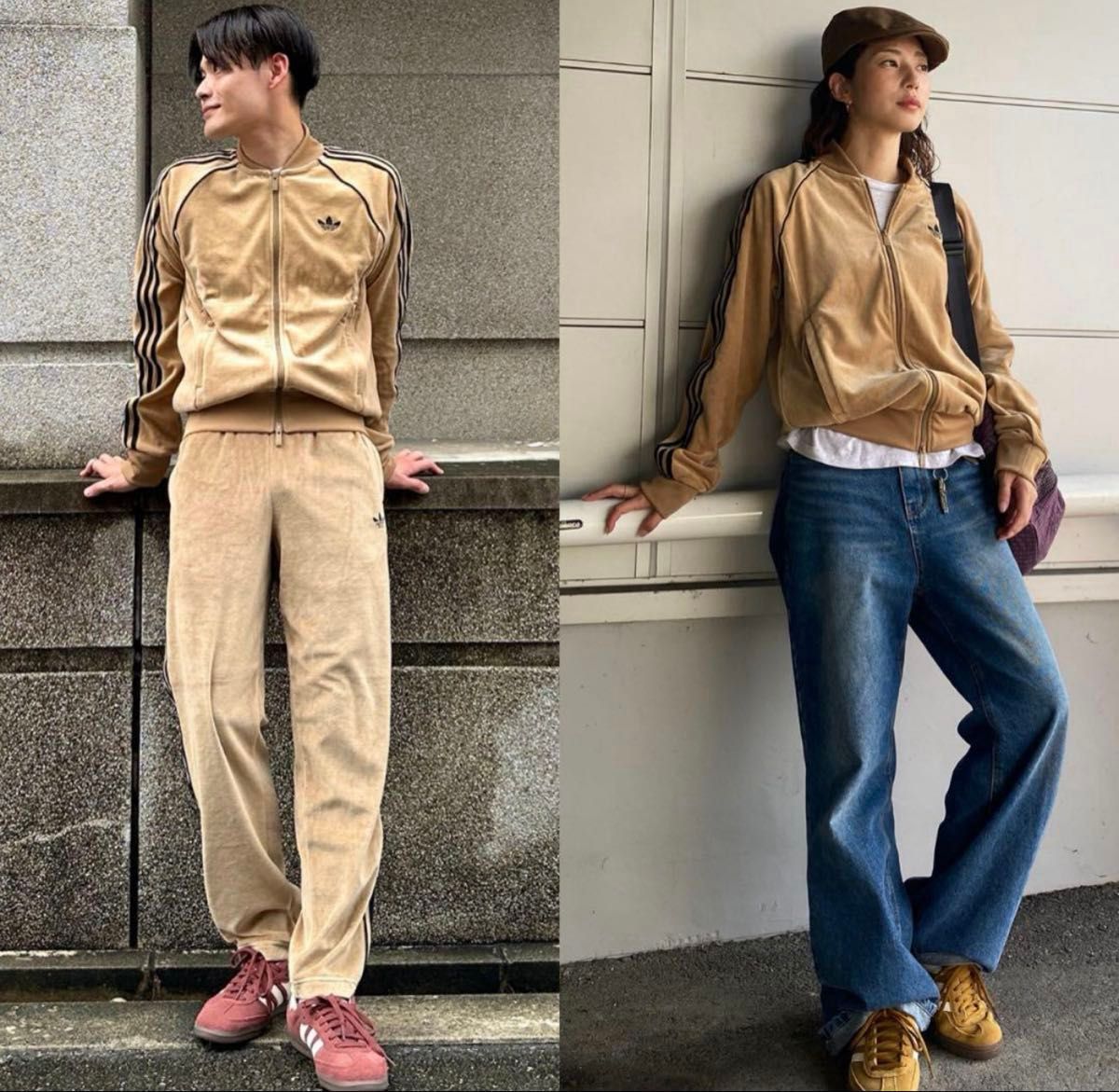 新品M】adidas アディカラー ブラウン ベロア トラックトップ 風早ゆう