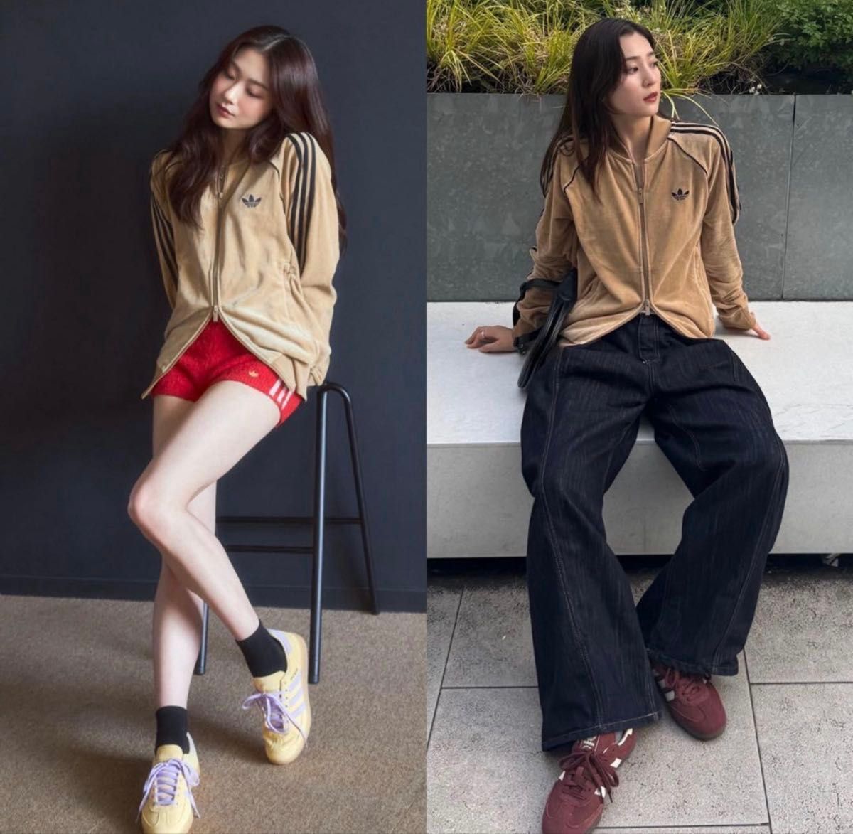 新品M】adidas アディカラー ブラウン ベロア トラックトップ 風早ゆう