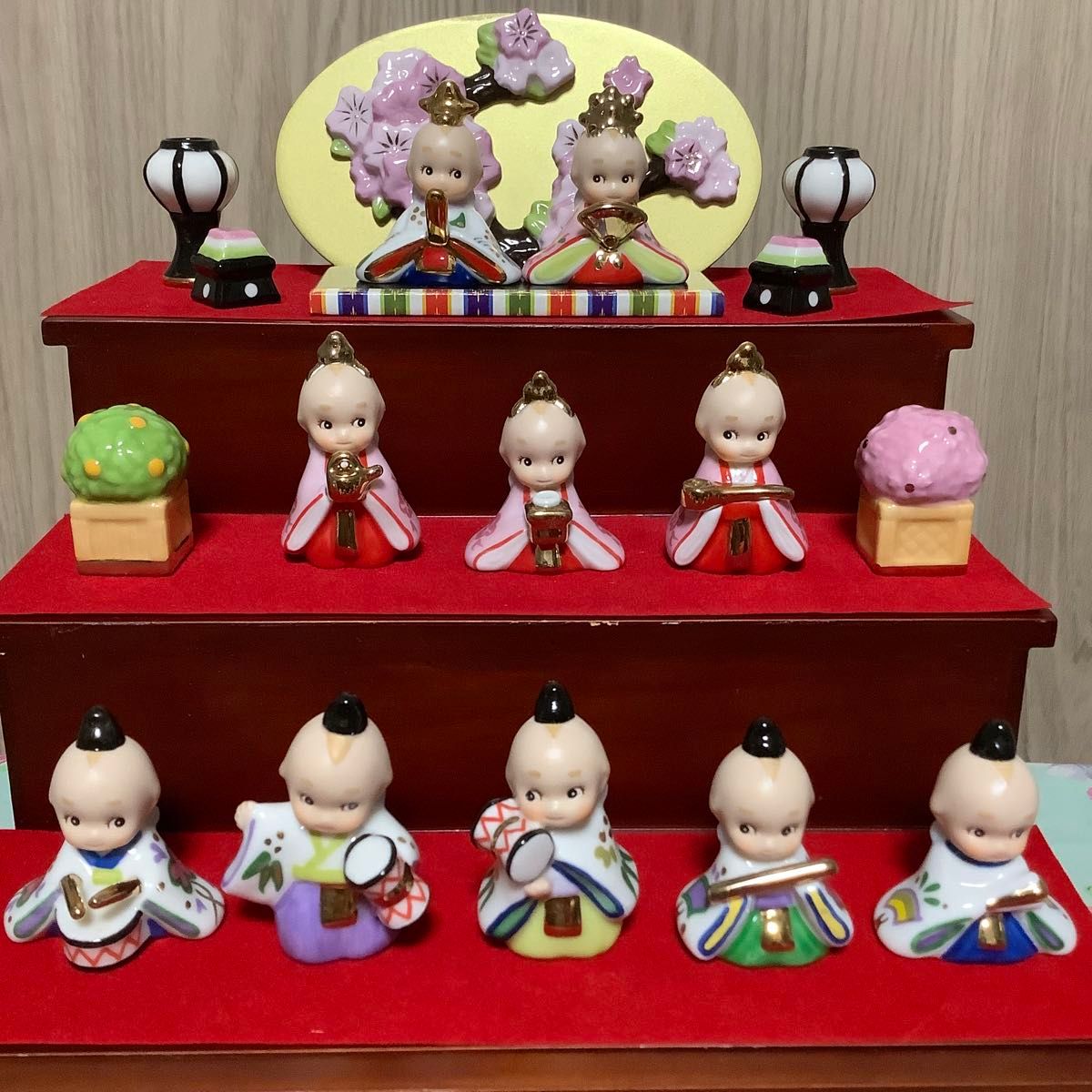 ローズオニールキューピー ひな人形 お雛様 陶器 本格的豪華三段飾りの