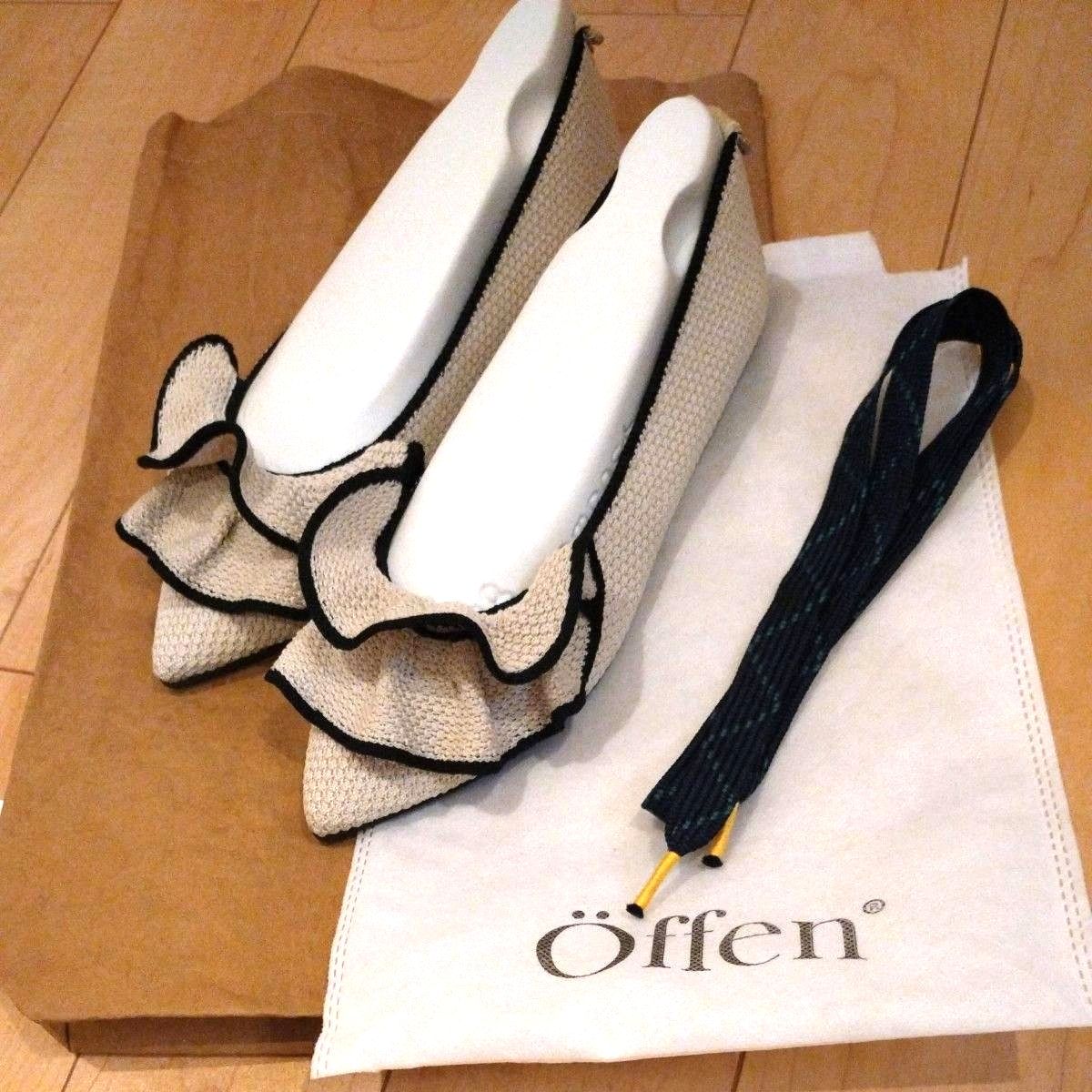 Offen pointed-FRIN フラットシューズ ベージュ フリル オッフェン 38