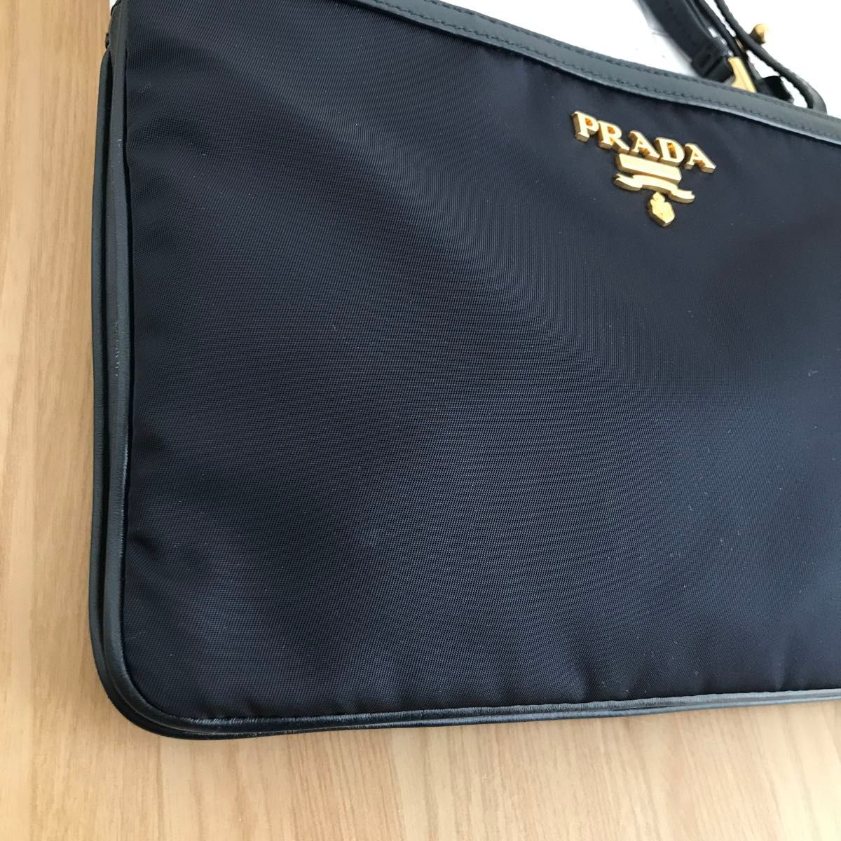 極美品 PRADA プラダ Wポケット ショルダーバッグ ダークネイビー