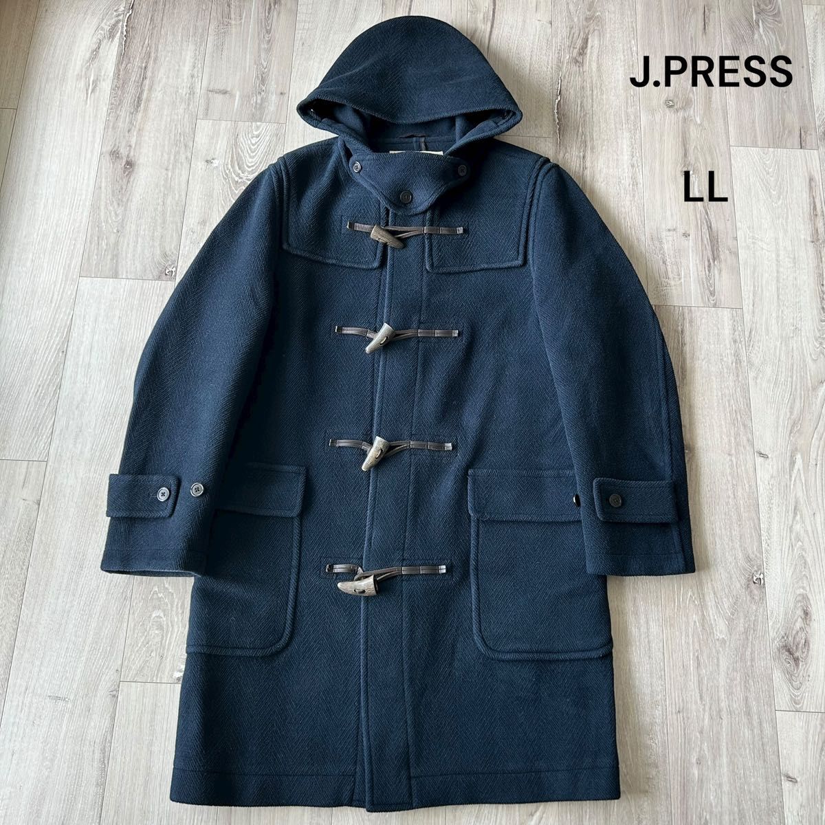 J PRESS ジェイプレス ヘリンボーンダッフルコート ネイビー LL オン