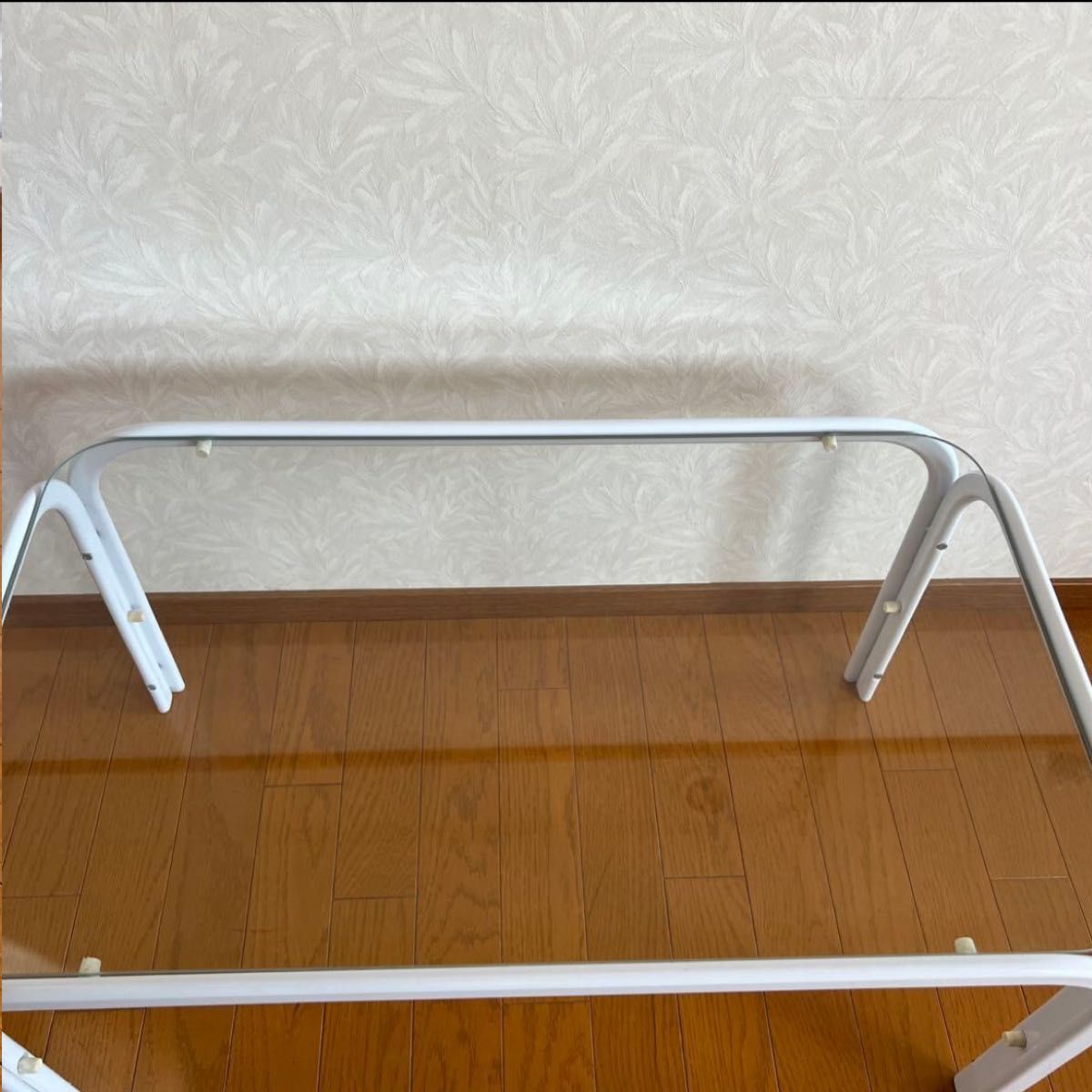 80s 90s モダン ガラステーブル ミッドセンチュリー アイアン 白