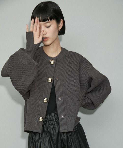 美品】ADAM ET ROPE' BIGボタンニットカーディガン グレー 新品】ADAM