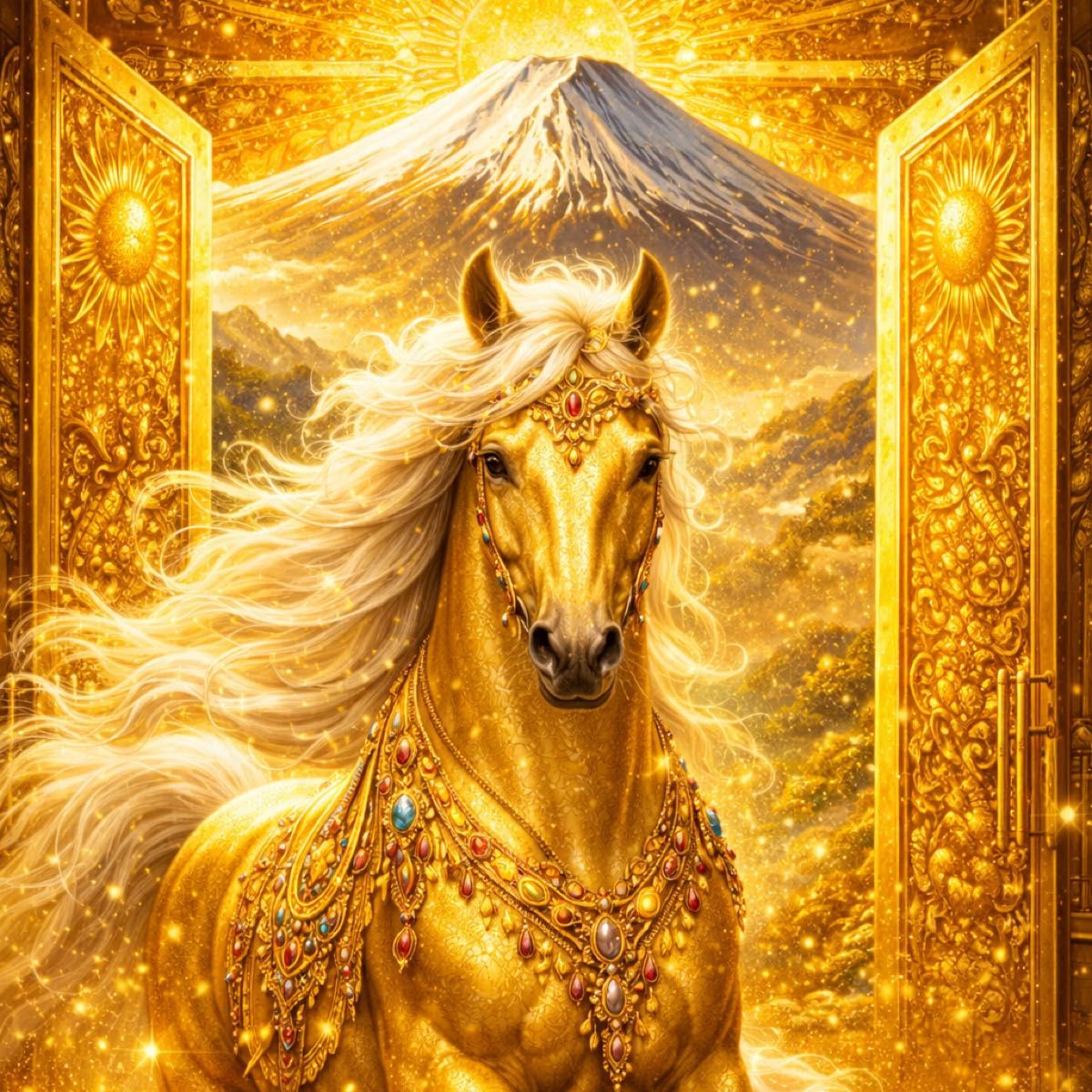 黄金の馬 富士山 開運グラフィックアート 額縁付き 風水 金運｜Yahoo