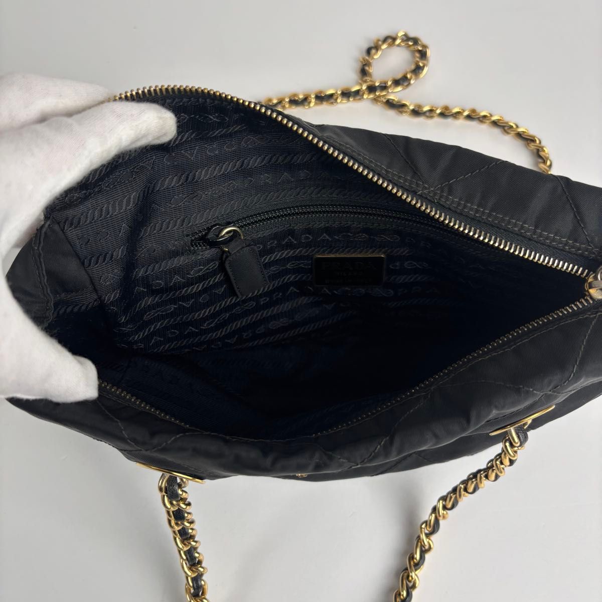 美品 PRADA プラダ ゴールドチェーン キルティング ショルダーバッグ