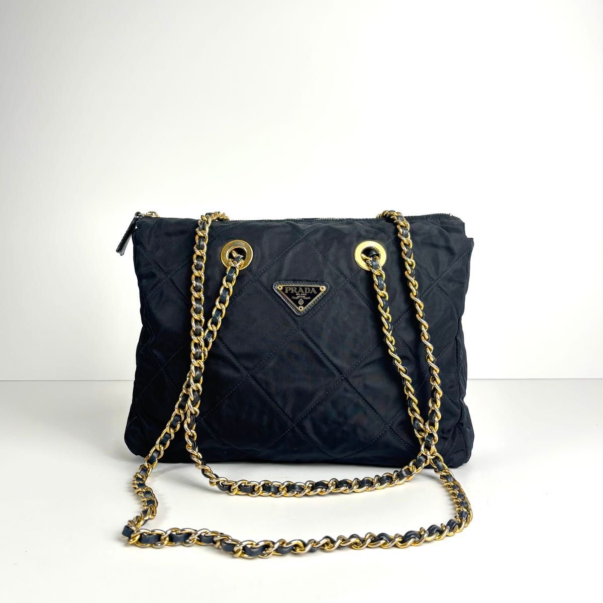 美品 PRADA プラダ チェーン キルティング ショルダーバッグ トート