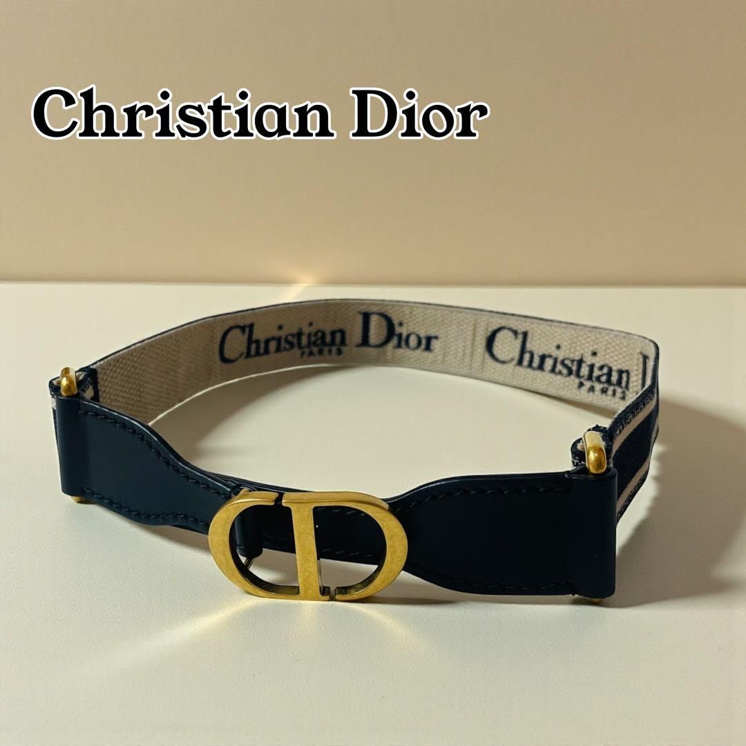 クリスチャン・ディオール エンブロイダリー ベルト ネイビー 75 CD