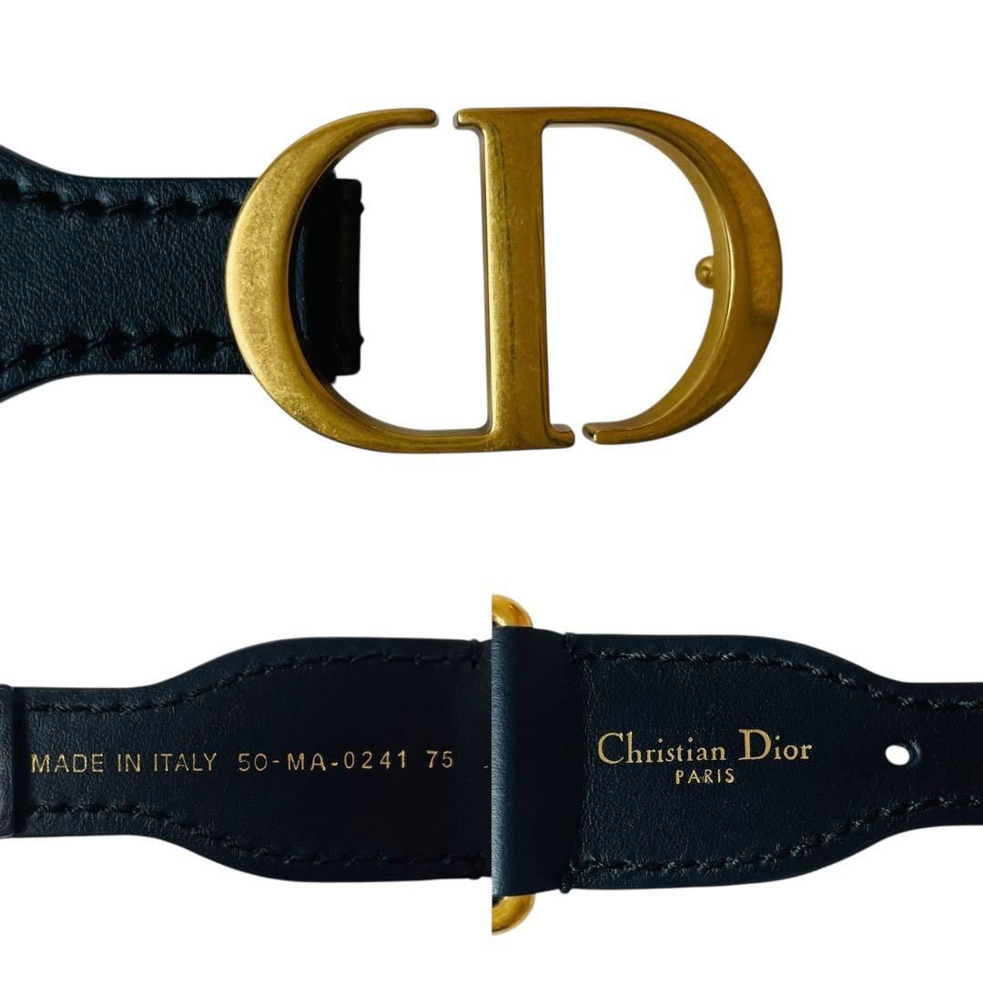 クリスチャン・ディオール エンブロイダリー ベルト ネイビー 75 CD