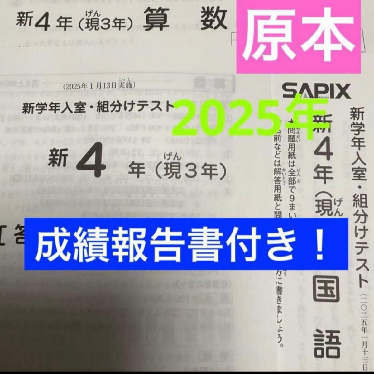 SAPIX 新4年 組分けテスト 国語 算数 2025年1月 SAPIX 新4年 組分け