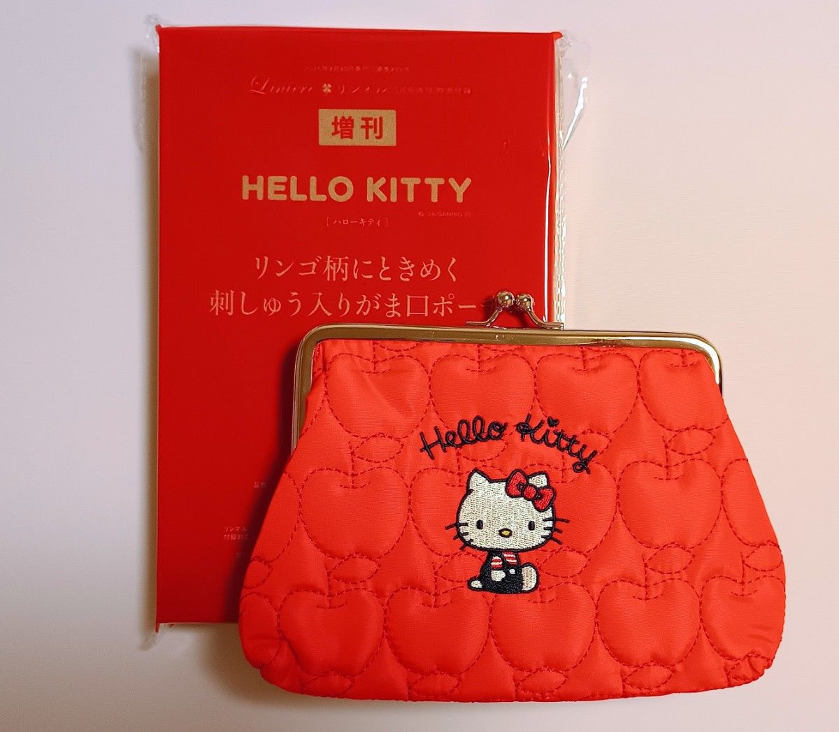 リンネル3月号増刊 付録 HELLO KITTY リンゴ柄にときめく刺繍入り