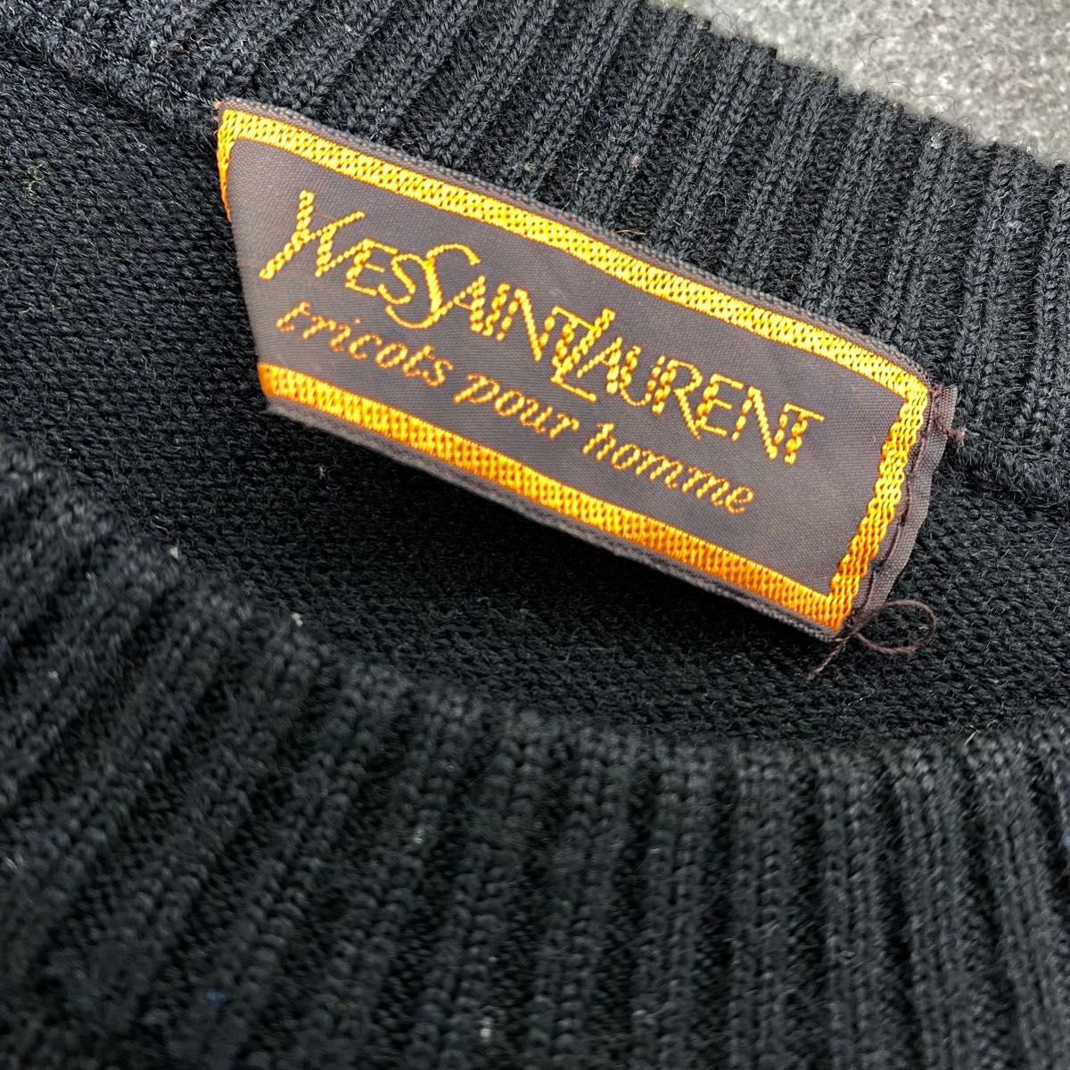 YSL イヴサンローラン 刺繍ロゴ クルーネック ニット セーター Lサイズ
