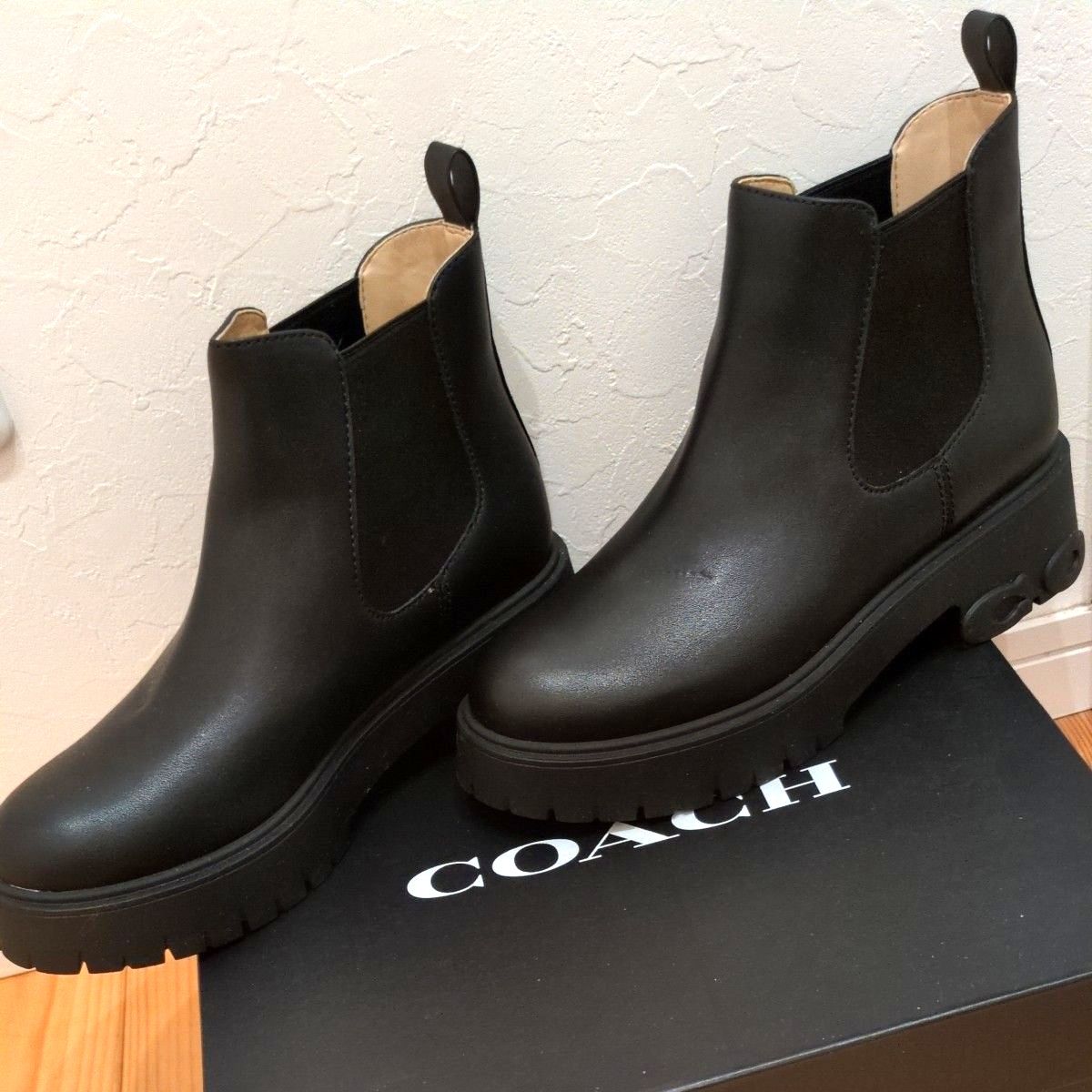 極美品】COACH コーチ サイドゴアブーツ ショートブーツ ブラック 厚底