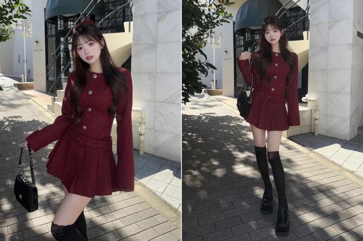 ダーリッチ darich ボックスプリーツツイードミニワンピース WHT FL