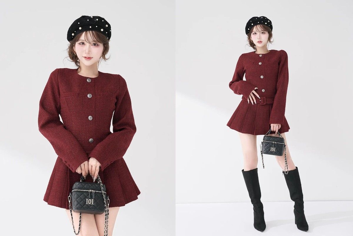 ダーリッチ darich ボックスプリーツツイードミニワンピース WHT FL