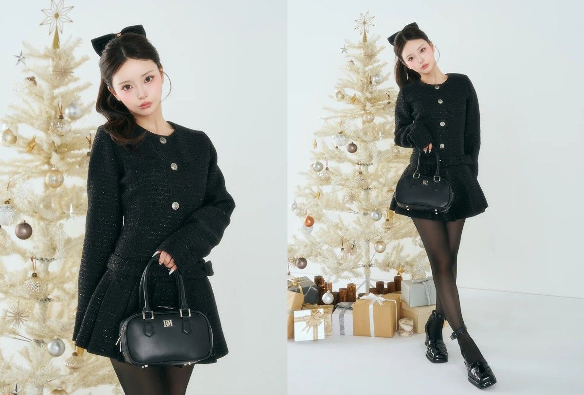 ダーリッチ darich ボックスプリーツツイードミニワンピース WHT FL