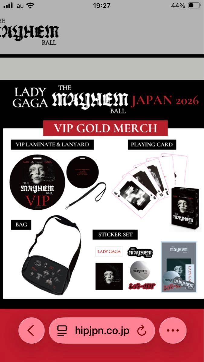 レディーガガ東京ドーム VIP GOLD特典限定グッズフルセット7点とリスト