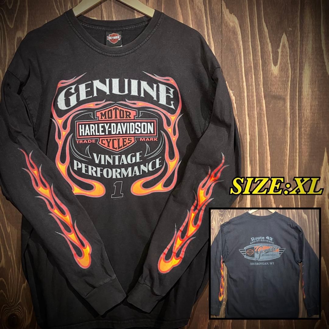 ハーレーダビッドソン ロンT 長袖 XL 両面プリント フレイム