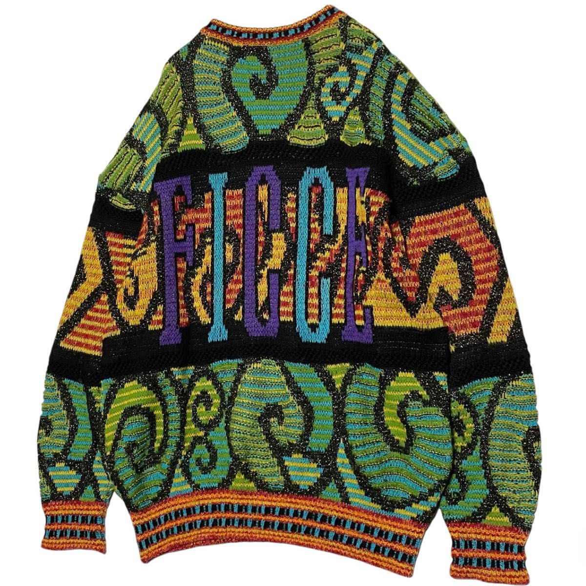 90sヴィンテージ 】フィッチ Ficce 総柄3Dニットセーター 高級ラメ糸