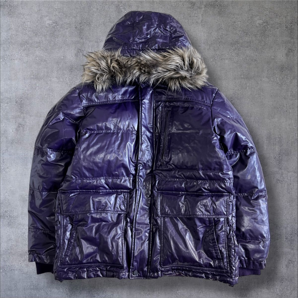 00s【old uniqlo】down jacket y2k 光沢 肉厚 フード UNIQLO パープル