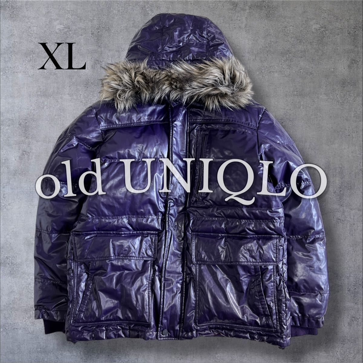 00s【old uniqlo】down jacket y2k 光沢 肉厚 フード UNIQLO パープル