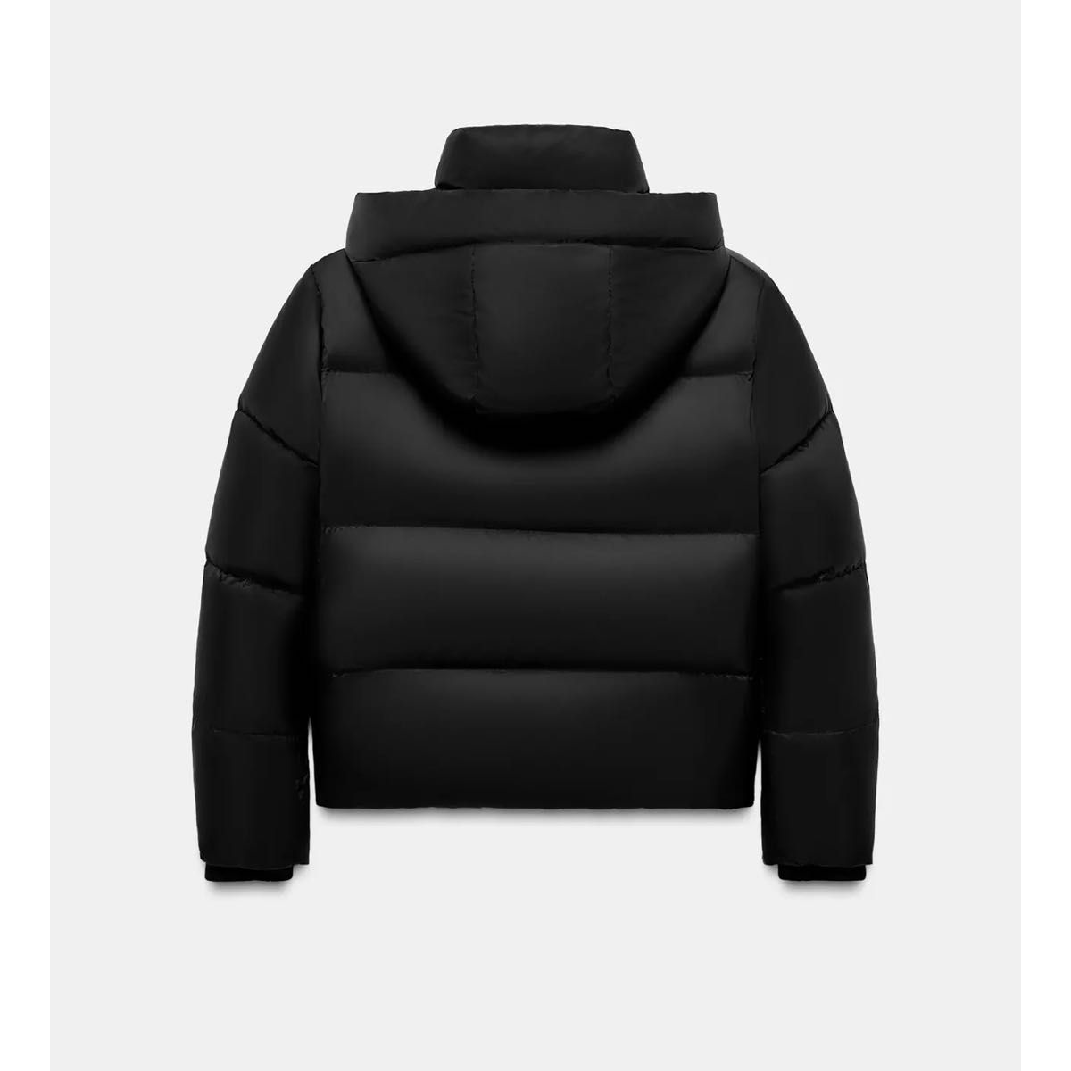 ZARA 撥水・防風フード付きショートダウンジャケット ブラック L