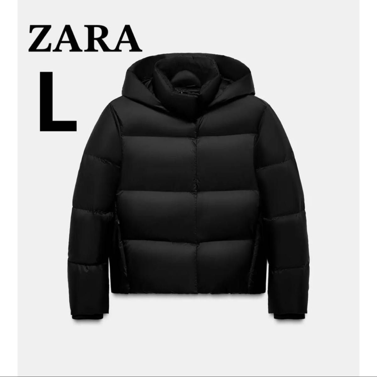 ZARA 撥水・防風フード付きショートダウンジャケット ブラック L