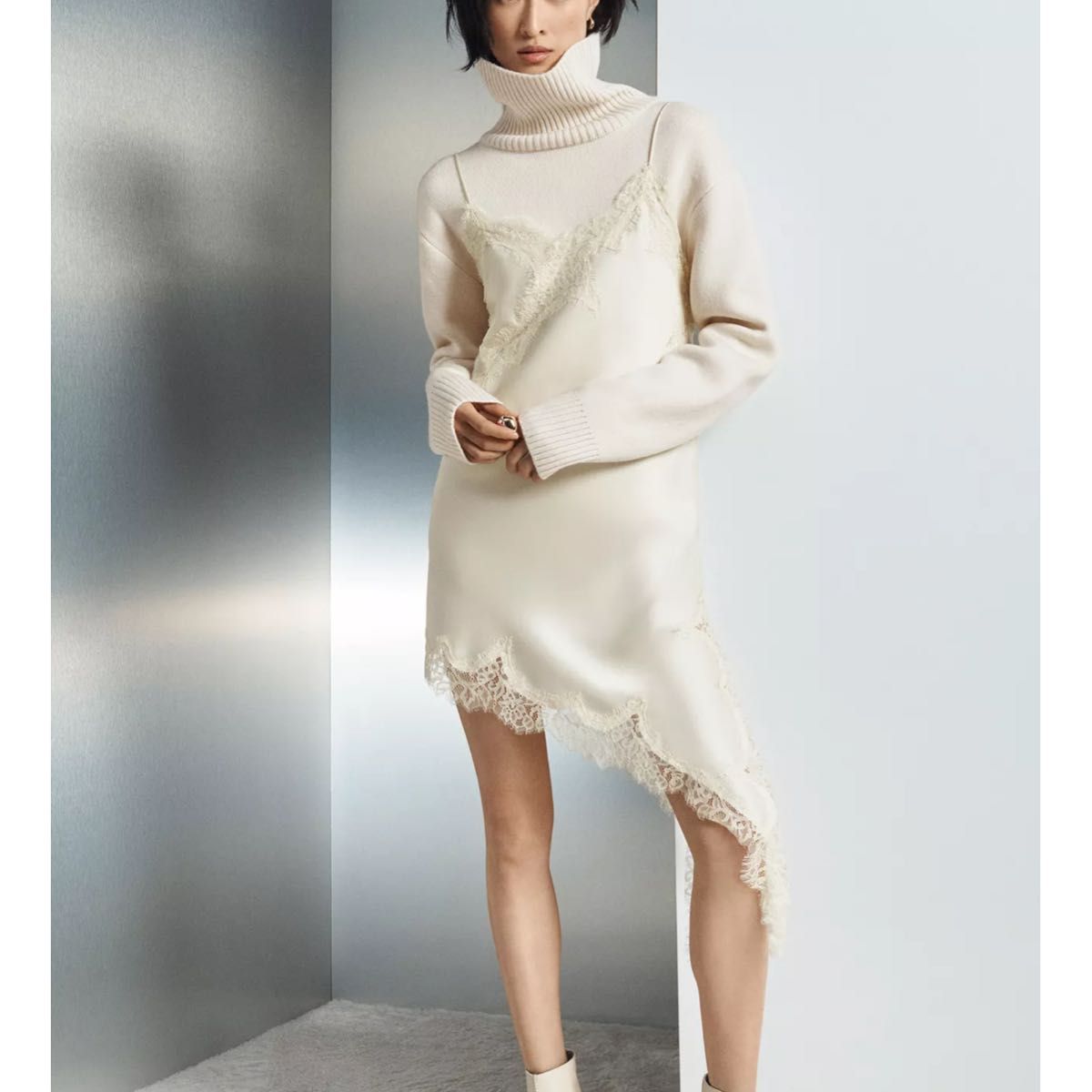 新品 ZARA ZW COLLECTION アシンメトリーレースワンピース XS｜Yahoo